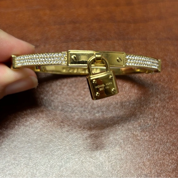 Michael Kors Gold Tone Pave Crystal Pad Lock Bracelet - Picture 1 of 8